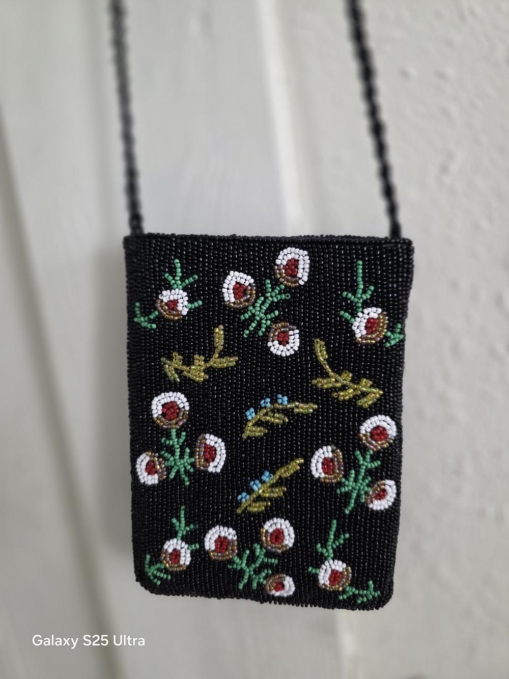 Beaded Floral Crossbody Bag in Black